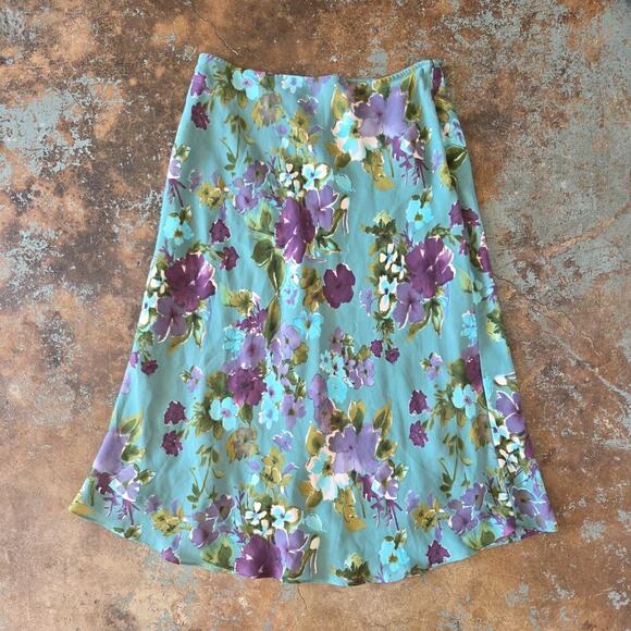 Vintage 90s Y2K Floral Midi Skirt Size M Fairy Whimsy Lined Van Heusen Blue - Picture 1 of 8